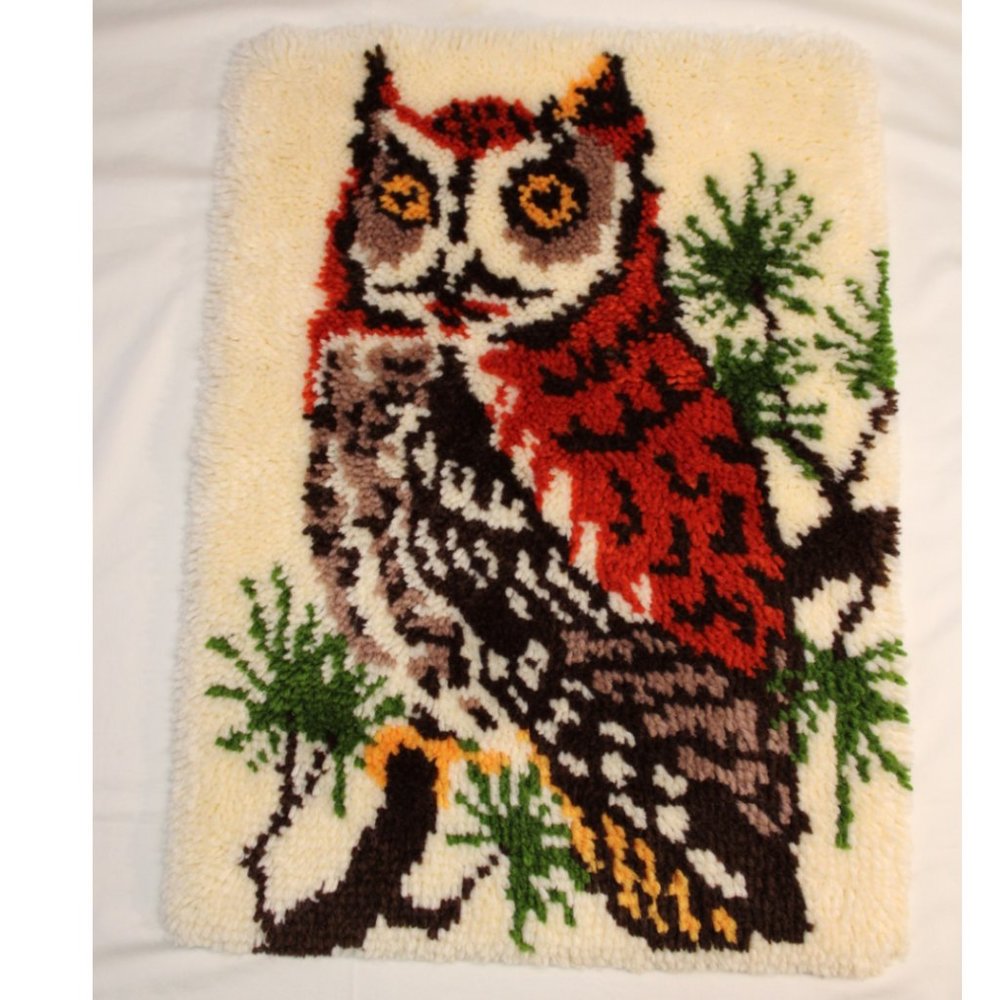 Vintage 1970's Owl Wall Decor Latch Hook